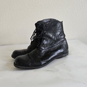 CYDWOQ Iota Boots Size 38 | US 8 Black‎ Crackled Leather Lace Up Handmade Grunge